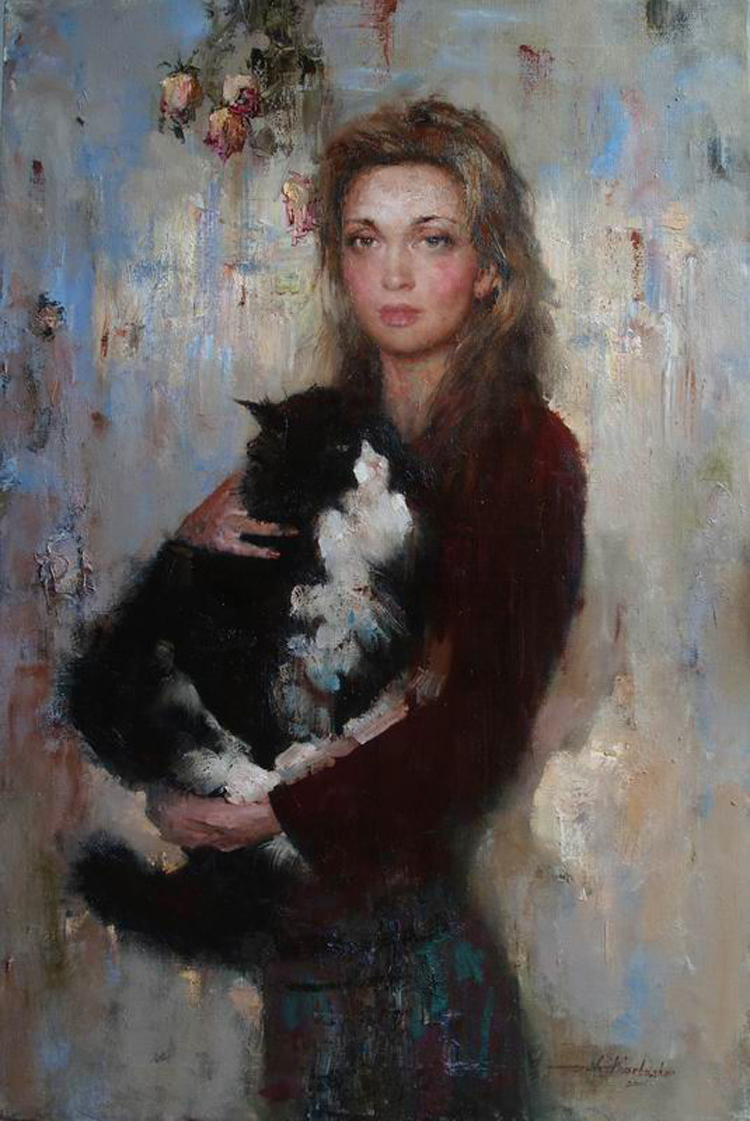 Andrey Kartashov (安德烈·卡塔晓夫) Woman and Cat（怀抱猫咪的女子）.jpg