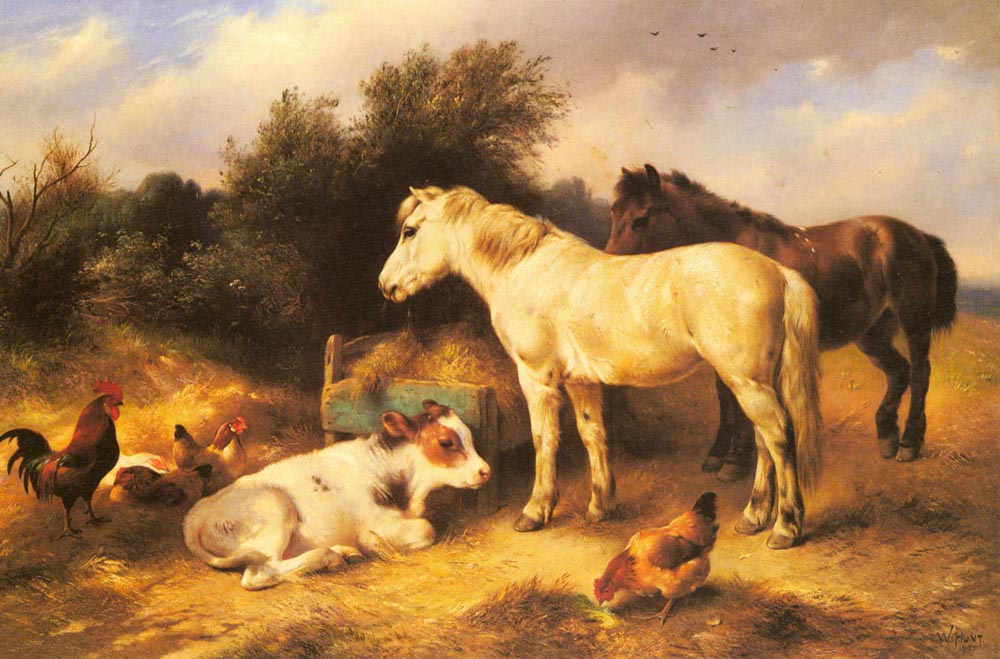 Ponies, A Calf and Poultry In a Farmyard.jpg