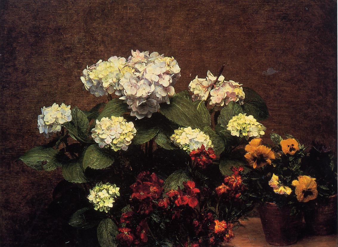 Hydrangias, Cloves and Two Pots of Pansies.jpg